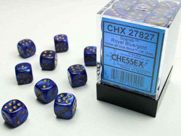 Chessex Scarab Royal Blue w/ Gold - 36 w6 (12mm)