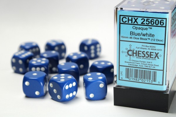Chessex Opaque Blue w/ White - 12 w6 (16mm)