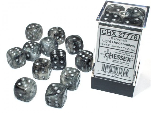 Chessex Borealis Light Smoke w/ Silver Luminary - 12 w6 (16mm)