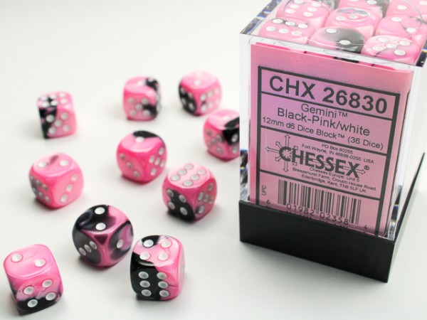 Chessex Gemini Black Pink w/ White - 36 w6 12mm