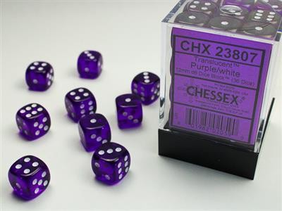 Chessex Translucent Purple w/ White - 36 w6 (12mm)