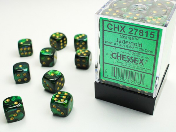 Chessex Scarab Jade w/ Gold - 36 w6 12mm