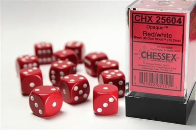 Chessex Opaque Red w/ White - 12 w6 (16mm)