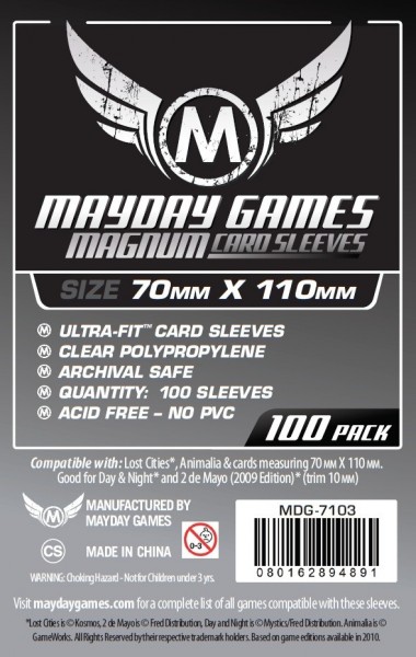Mayday Games 100 Sleeves Clear Lost Cities Sized (70 x 110mm)