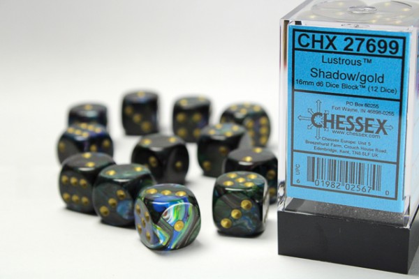 Chessex Lustrous Shadow/gold - 12 w6 16mm