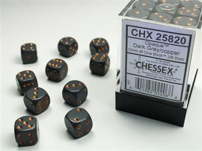 Chessex Opaque Dark Grey w/ Copper - 36 w6 12mm