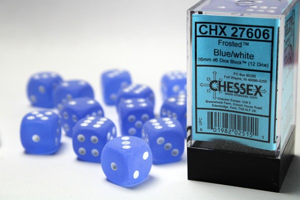 Chessex Frosted Blue w/ White 12w6 16mm