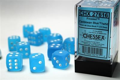 Chessex Frosted Caribbean Blue w/ White - 12 w6 (16mm)