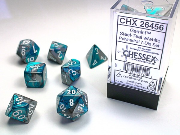 Chessex Gemini Steel Teal w/ White - 7 w4-20