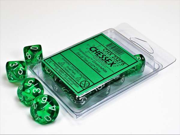 Chessex Translucent Green/white 10w10
