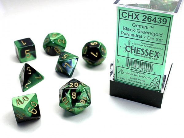Chessex Gemini Black Green w/ Gold - 7 w4-20