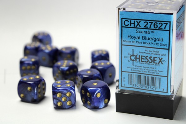 Chessex Scarab Royal Blue w/ Gold - 12 w6 16mm