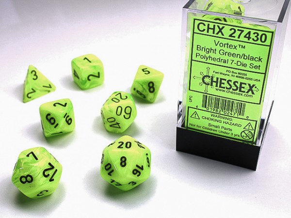Chessex Vortex Bright Green w/ Black - 7 w4-20