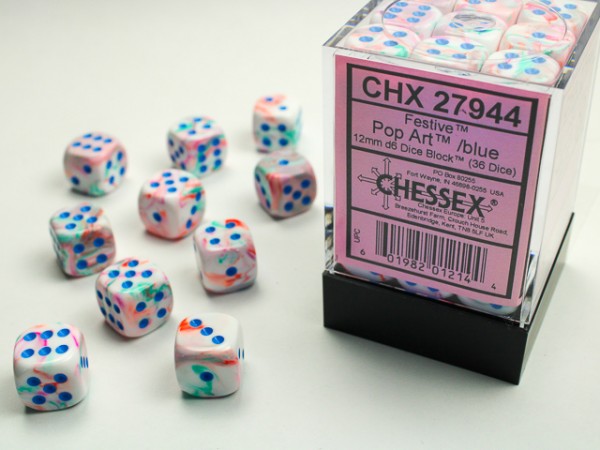 Chessex Festive Pop Art w/ Blue - 36 w6 (12 mm)