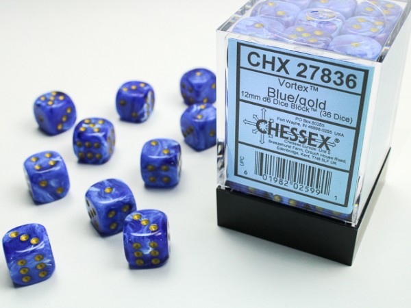 Chessex Vortex Blue w/ Gold - 36 w6 12mm
