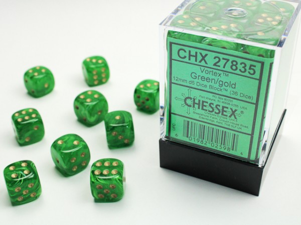 Chessex Vortex Green w/ Gold - 36 w6 (12mm)