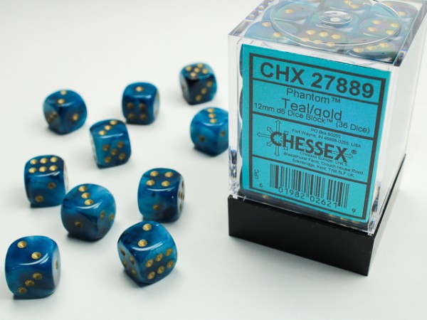 Chessex Phantom Teal w/ Gold - 36 w6 12mm