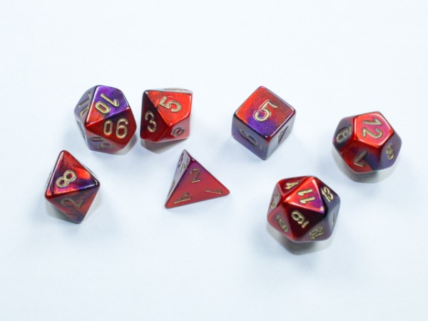 Chessex Mini Dice: Gemini Purple-Red/gold - 7 w4-20