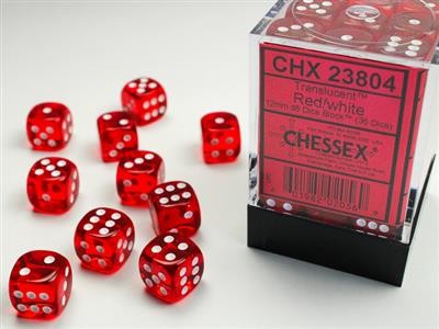 Chessex Translucent Red w/ White - 36 w6 (12mm)
