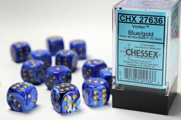 Chessex Vortex Blue w/ Gold - 12 w6 16mm