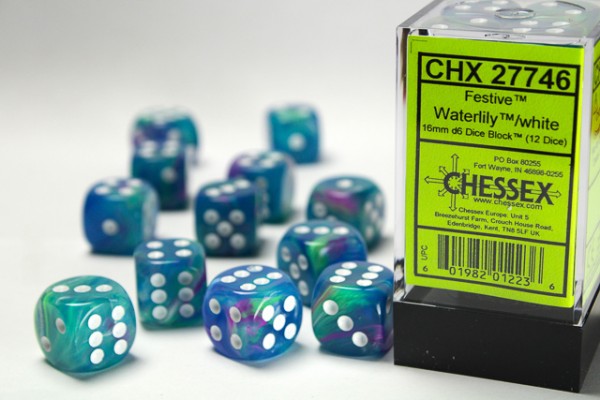 Chessex Festive Waterlily w/ White - 12 d6 (16m)