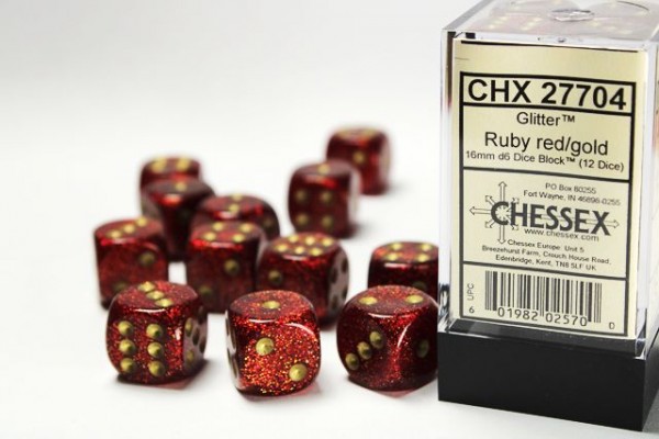 Chessex Glitter Ruby w/ Gold - 12 w6 (16mm)