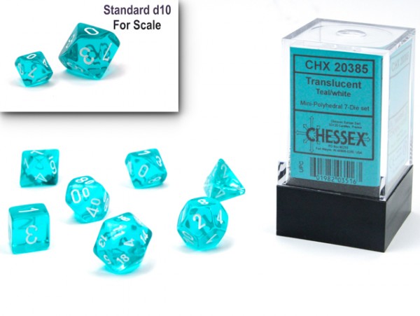 Chessex Mini Dice: Translucent Teal w/ White - 7 w4-20