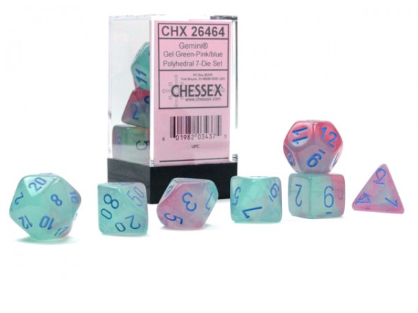 Chessex Gemini Gel Green Pink w/ Blue Luminary - 7 w4-20