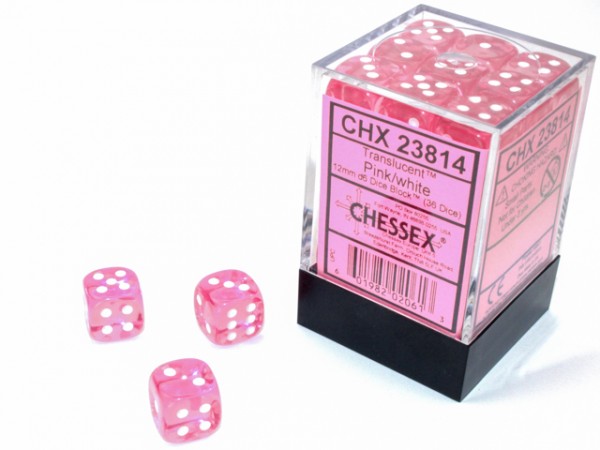 Chessex Translucent Pink w/ White - 36 w6 (12mm)