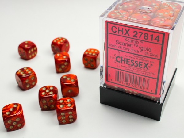 Chessex Scarab Scarlet w/ Gold - 36 w6 12mm