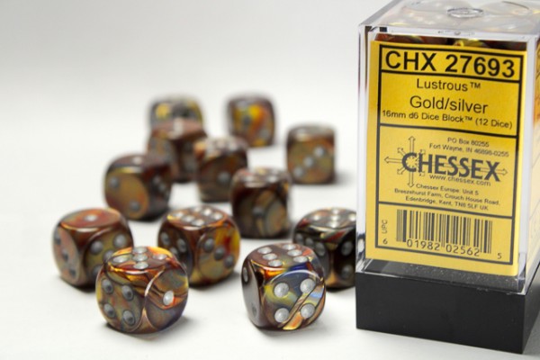 Chessex Lustrous Gold/silver - 12 w6 (16mm)