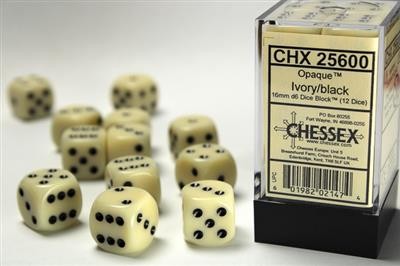 Chessex Opaque Ivory w/ Black - 12 w6 16mm