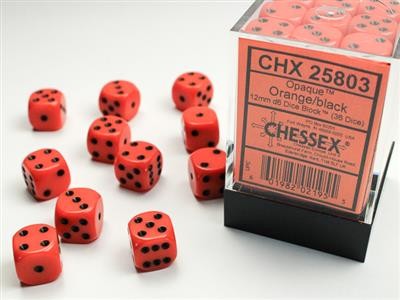 Chessex Opaque Orange w/ Black - 36 w6 (12mm)