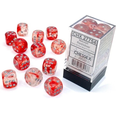 Chessex Nebula Red w/ Silver Dice Block (16mm)
