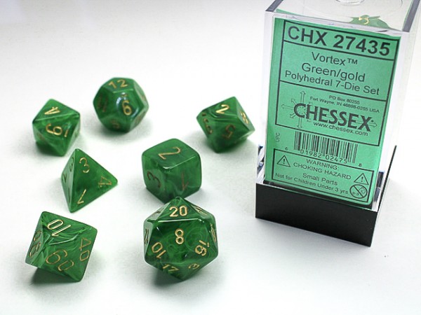 Chessex Vortex Green w/ Gold - 7 w4-20