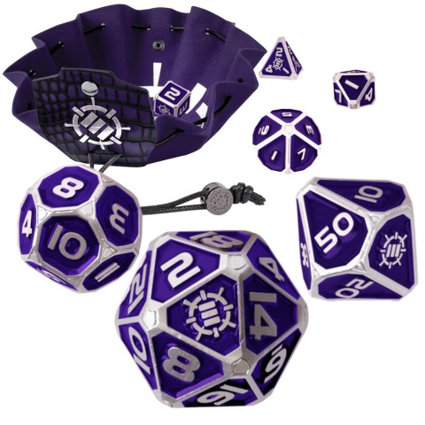 Metal RPG Dice Set: Purple with Dice Bag