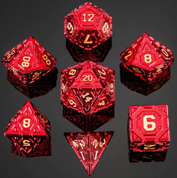 Metal Dice Set: Solid Metal Star Map Dice - Red with Gold