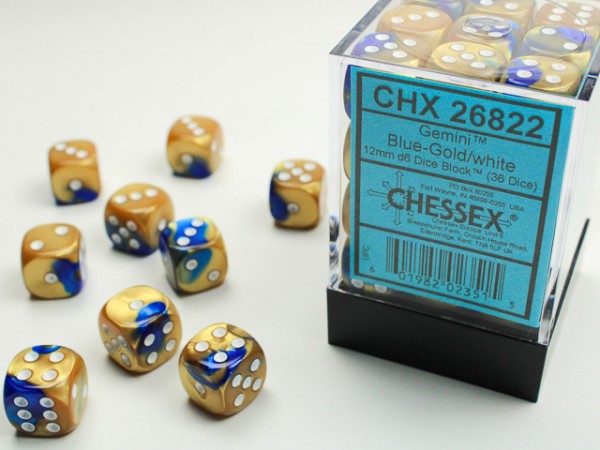 Chessex Gemini Blue Gold w/ White - 36 w6 12mm