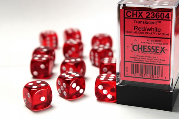 Chessex Translucent Red w/ White - 12 w6 (16mm)