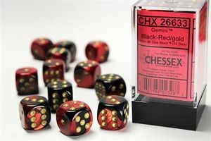 Chessex Gemini Black Red w/ Gold 12 D6 (16mm)