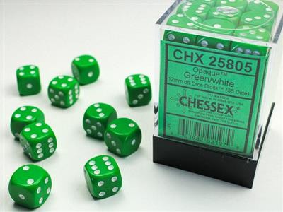 Chessex Opaque Green w/ White - 36 w6 (12mm)