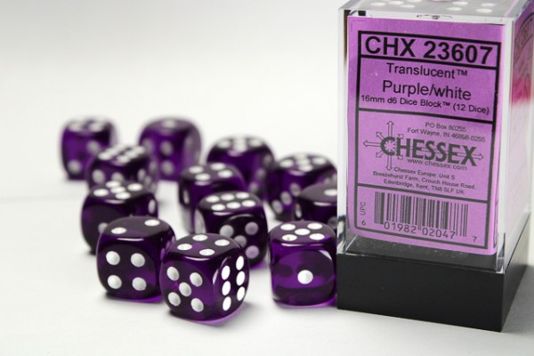 Chessex Translucent Purple w/ White - 12 w6 (16mm)