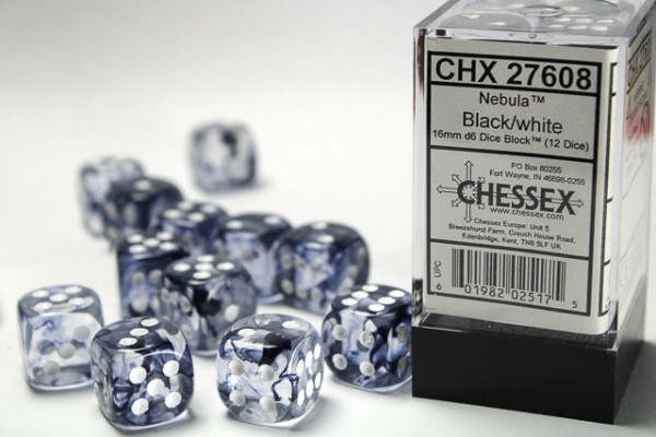 Chessex Nebula Black/white Dice Block (16mm)