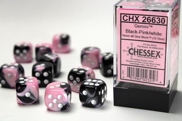Chessex Gemini Black Pink w/ White - 12 w6 16mm