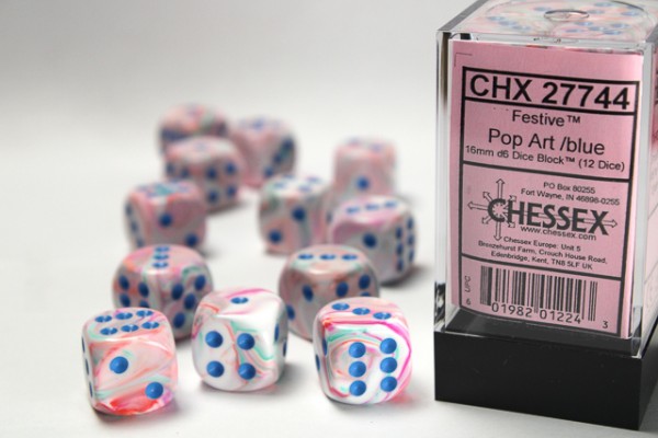 Chessex Festive Pop Art w/ Blue - 12 w6 (16mm)