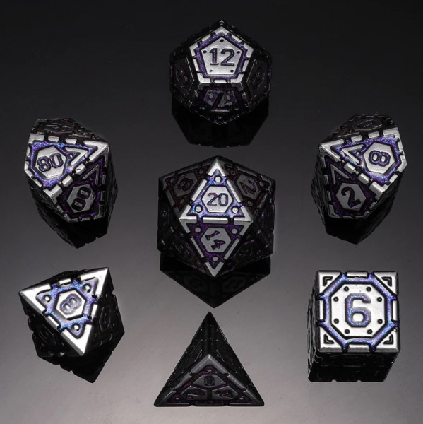 Metal Dice Set: Solid Metal Star Map Dice - Silver with Glitter Blue