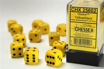 Chessex Opaque Yellow w/ Black - 12 w6 (16mm)