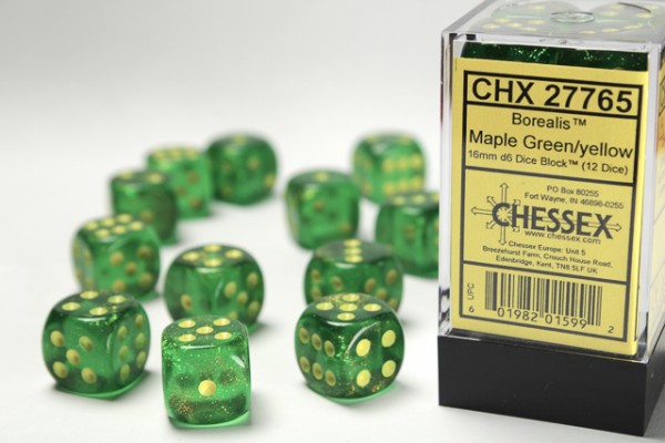 Chessex Borealis Maple Green w/ Yellow - 12 w6 (16 mm)