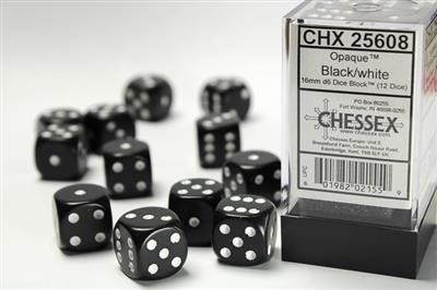 Chessex Opaque Black w/ White - 12 w6 (16mm)
