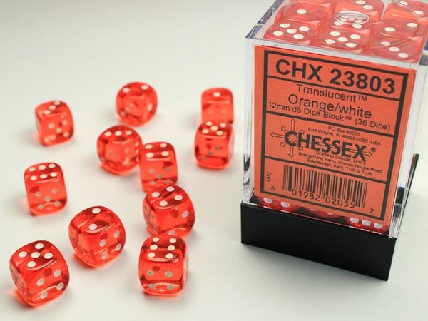 Chessex Translucent Orange w/ White - 36 w6 (12mm)